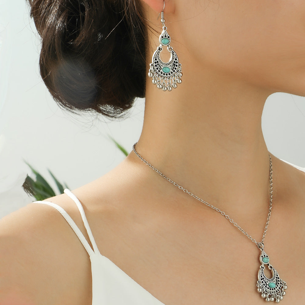 Fashion Turquoise Long Pendant Ear Rings Suit - Norellé