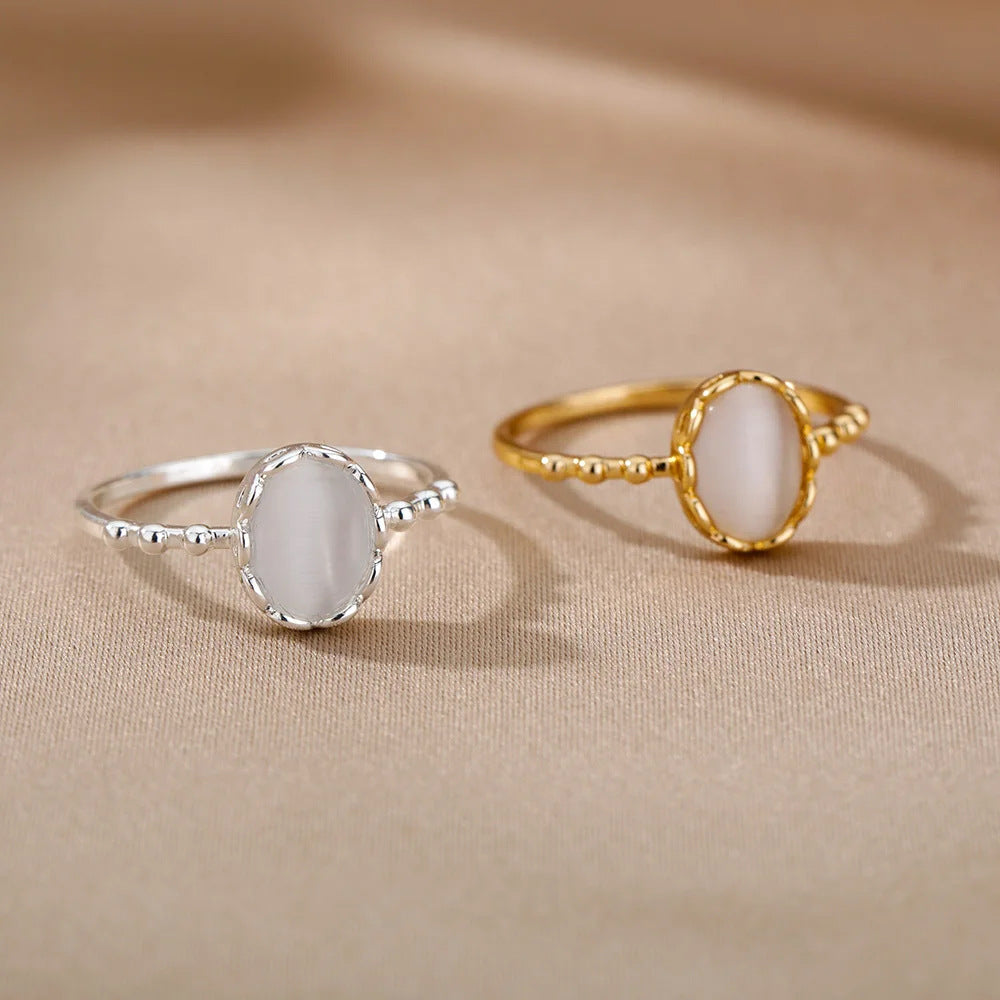 Ins Style Ring Oval Half Stone Open Ring - Norellé