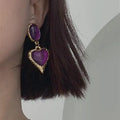 Medieval French Royal Style Purple Love Heart Earrings - Norellé
