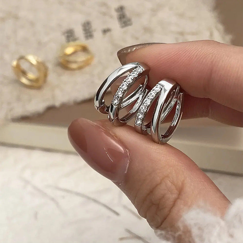 Women's Copper Inlaid Zircon Double Ring Ear Clip - Norellé