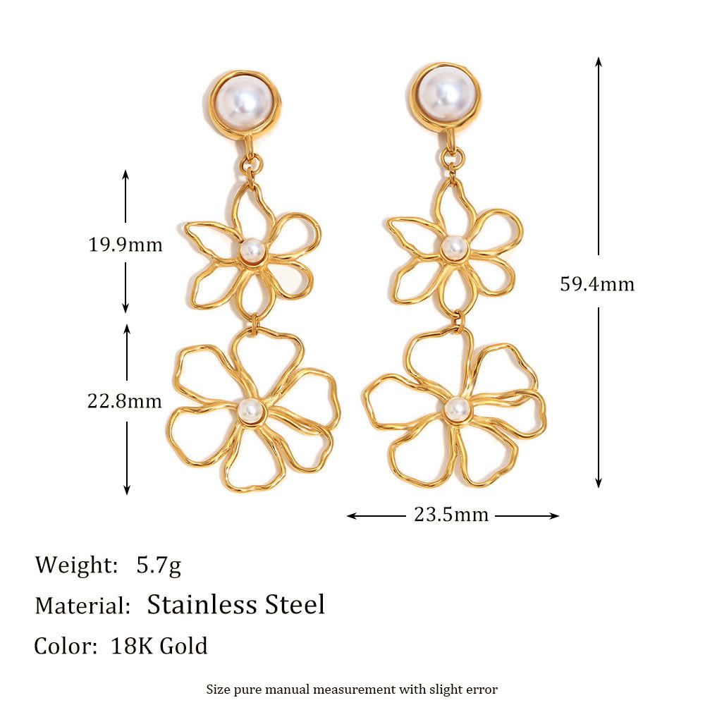 Stainless Steel Plated 18K Gold Line Flower Stud Earrings - Norellé