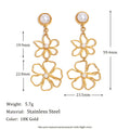 Stainless Steel Plated 18K Gold Line Flower Stud Earrings - Norellé