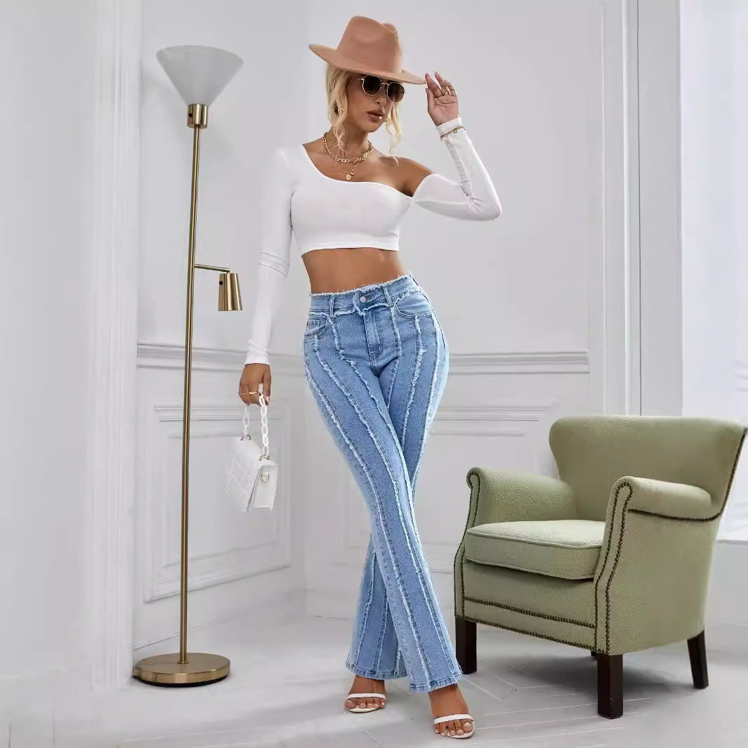 Flared Wadding Edge Jeans For Women - Norellé