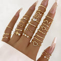 Simple Rhinestone Love Wave Ring 28-piece Set - Norellé