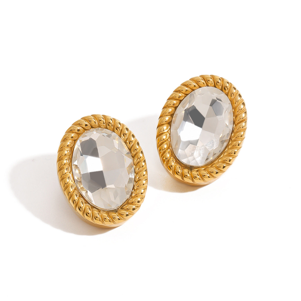 Design 18K Gold Stainless Steel Oval Glass Stone Earrings - Norellé