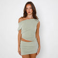 Woman Diagonal Collar T-shirt Skirt Suit - Norellé