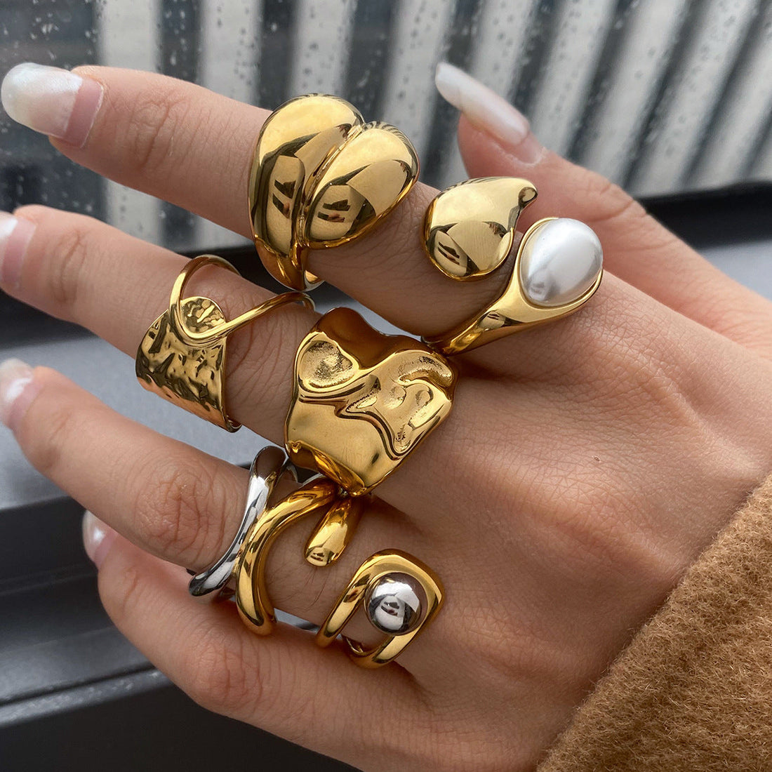 Titanium Steel No Fading Stainless Steel Pearl Ring - Norellé