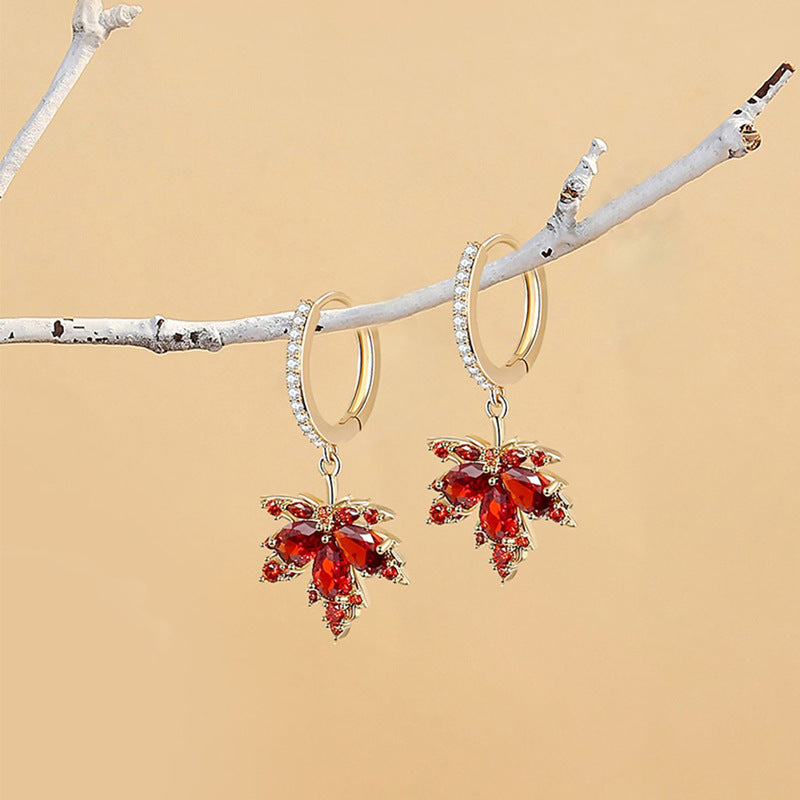 Fashion All-match Red Maple Leaf Ear Retaining Ring - Norellé