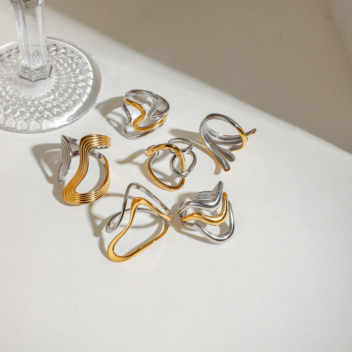 Serpentine Irregular Curve Geometric Non-fading Open Ring - Norellé
