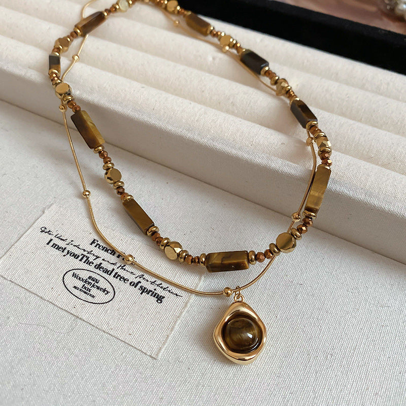Autumn And Winter Maillard Beaded Tigereye Pendant - Norellé