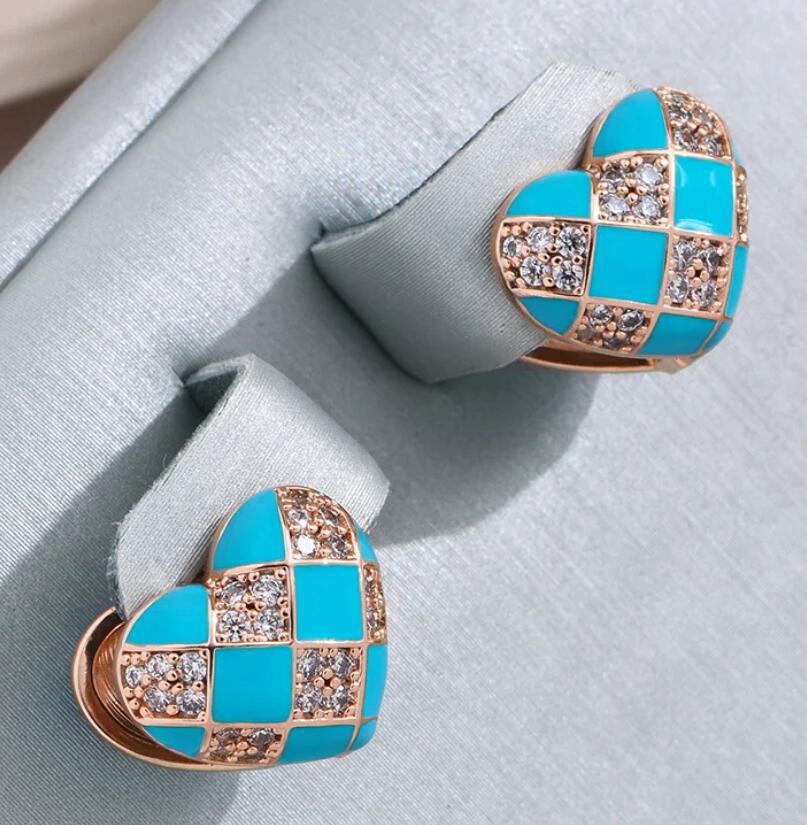 Women's Fashion Best-seller Heart-shaped Plaid Stud Earrings - Norellé