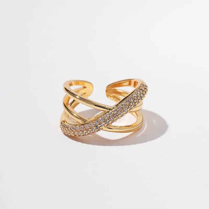 New European And American Zircon Three-layer Cross Ring For Women - Norellé