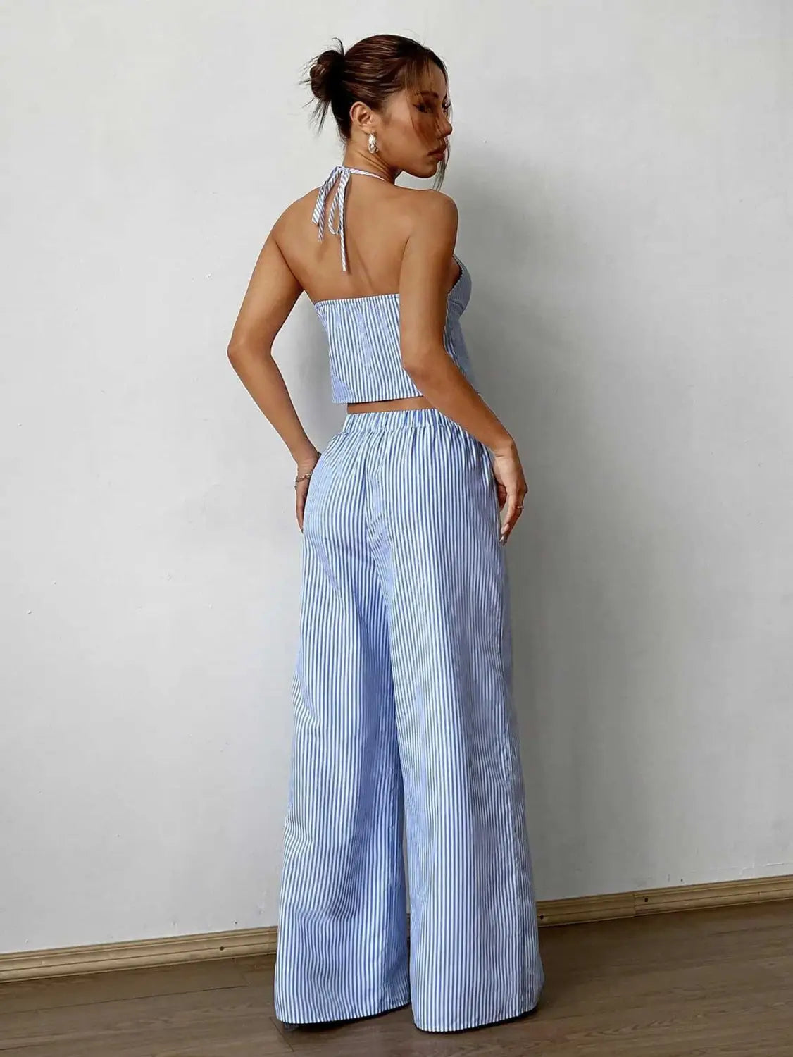Summer Stripes Vest Plus Stretchy Straight-leg Pants Casual Two-piece Suit