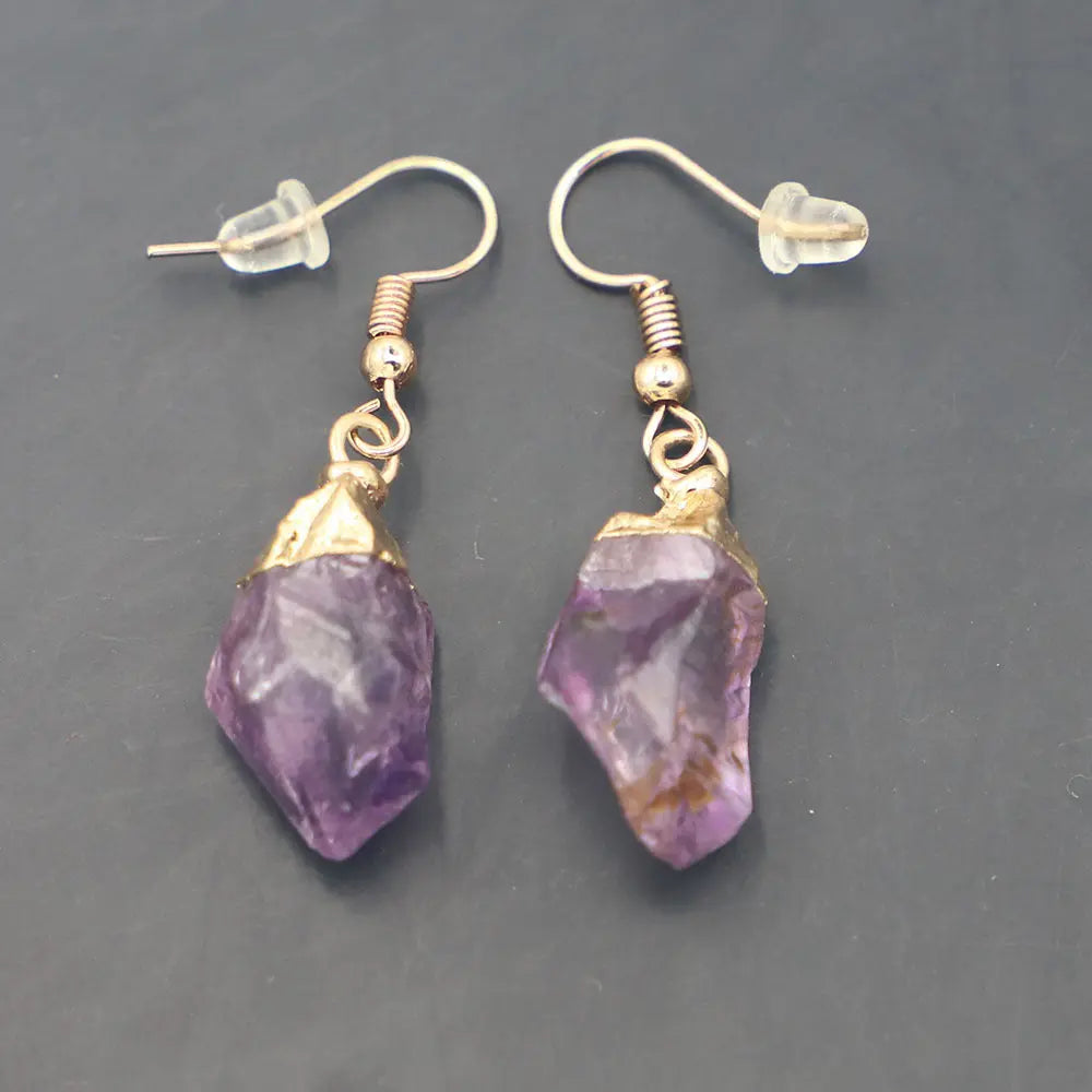 Natural Raw Ore Citrine Amethyst Rough Stone Simple Matching Earrings - Norellé