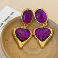 Medieval French Royal Style Purple Love Heart Earrings - Norellé
