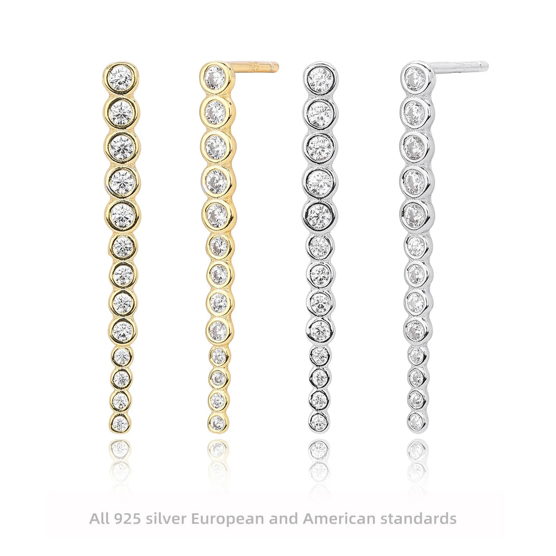 Fashion S925 Sterling Silver Zircon Stick Earrings - Norellé