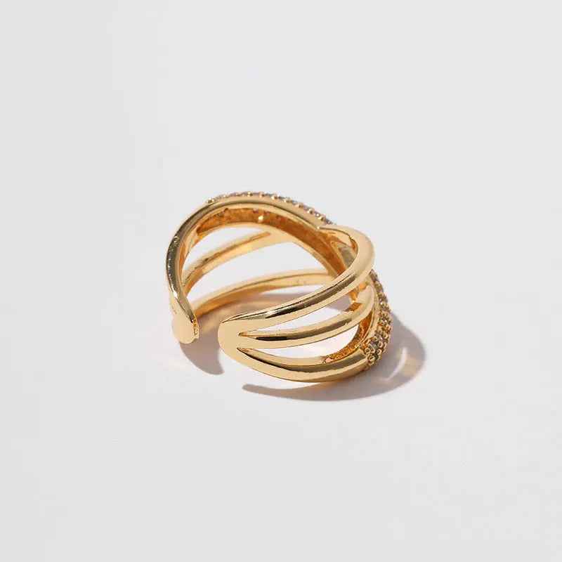 New European And American Zircon Three-layer Cross Ring For Women - Norellé
