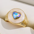 Colorful Crystals Oil Drop Peach Heart Crystal Ring - Norellé