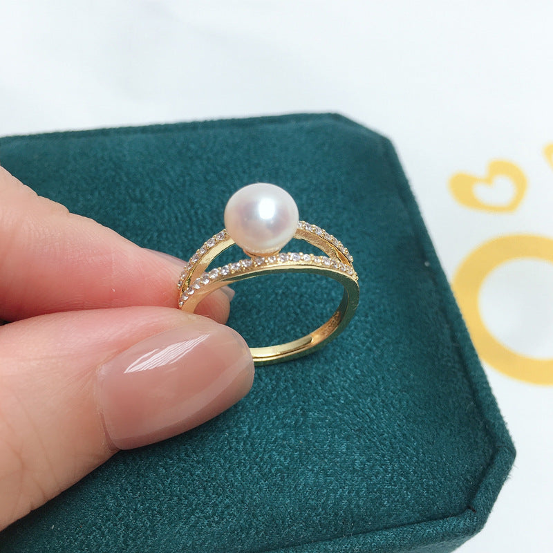 Simple AAA Zircon Natural Freshwater Pearl Ring - Norellé