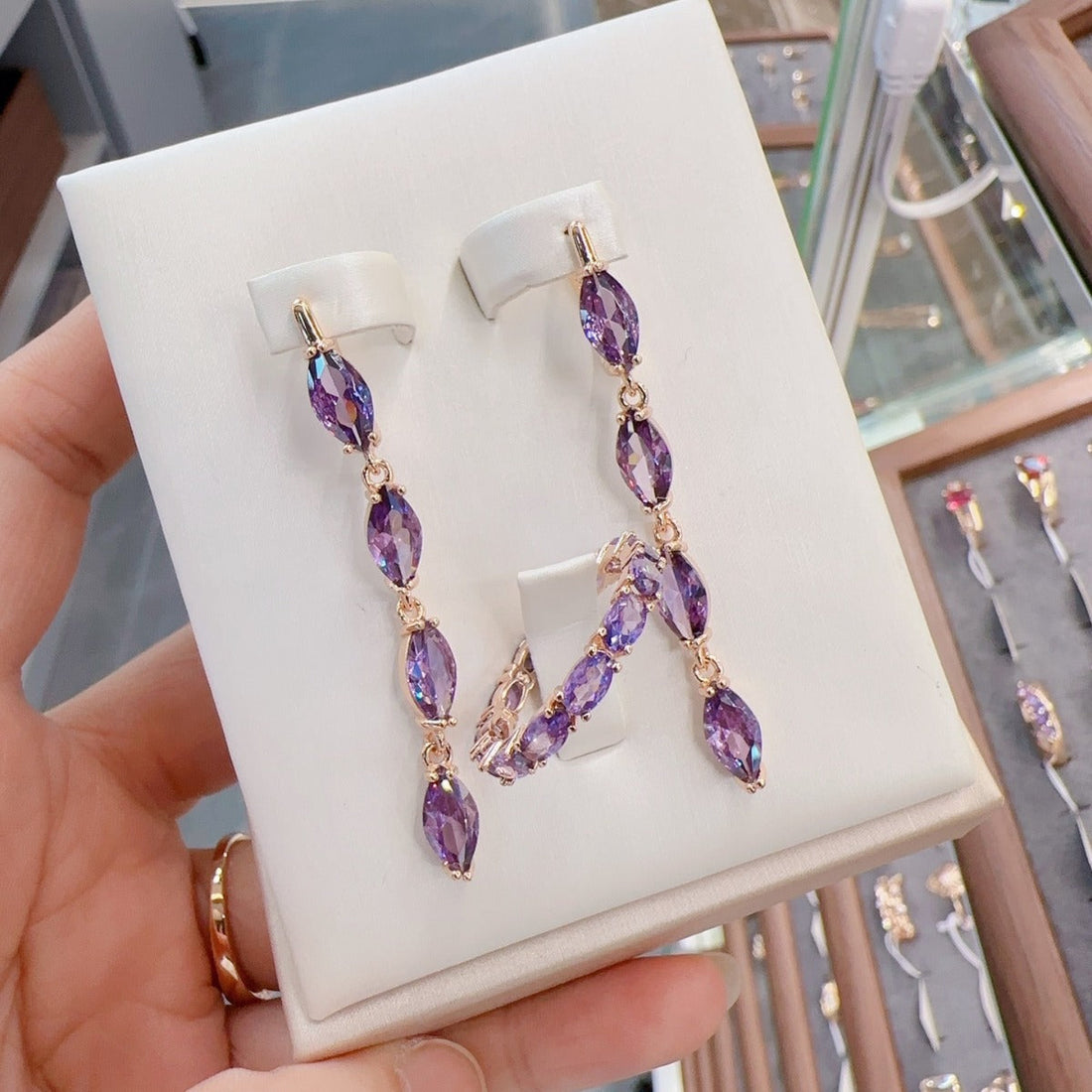 Amethyst Zircon Earrings Necklace Ring Suit - Norellé