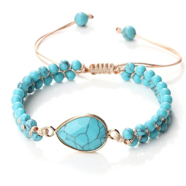 Hand-woven 4MM Natural Blue Turquoise Beads Irregular Bracelet - Norellé
