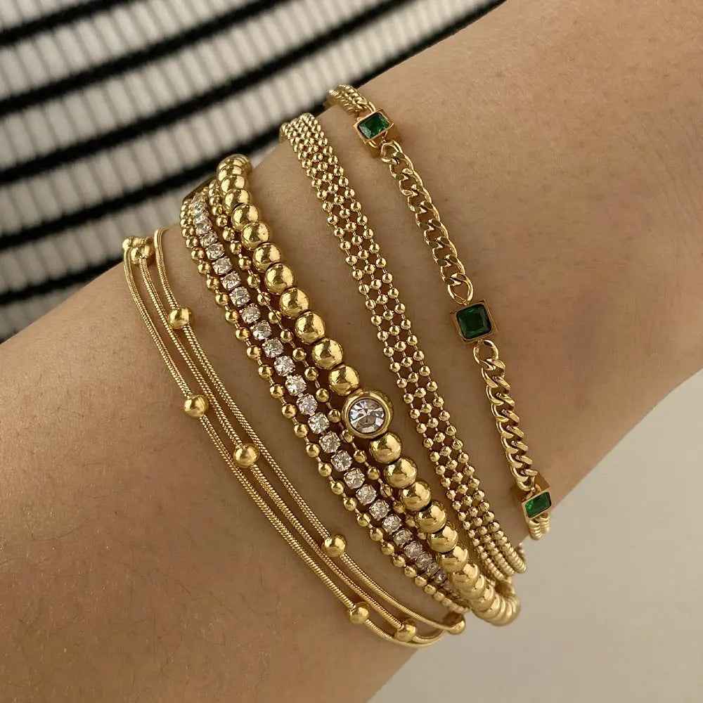 Fashion Stainless Steel Electroplated Small Golden Beads Multi-layer Twin Bracelet - Norellé