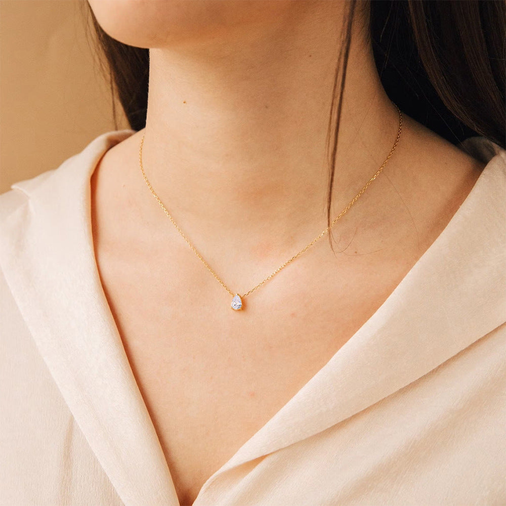 Stainless Steel Stylish Water Drop Zircon Necklace - Norellé