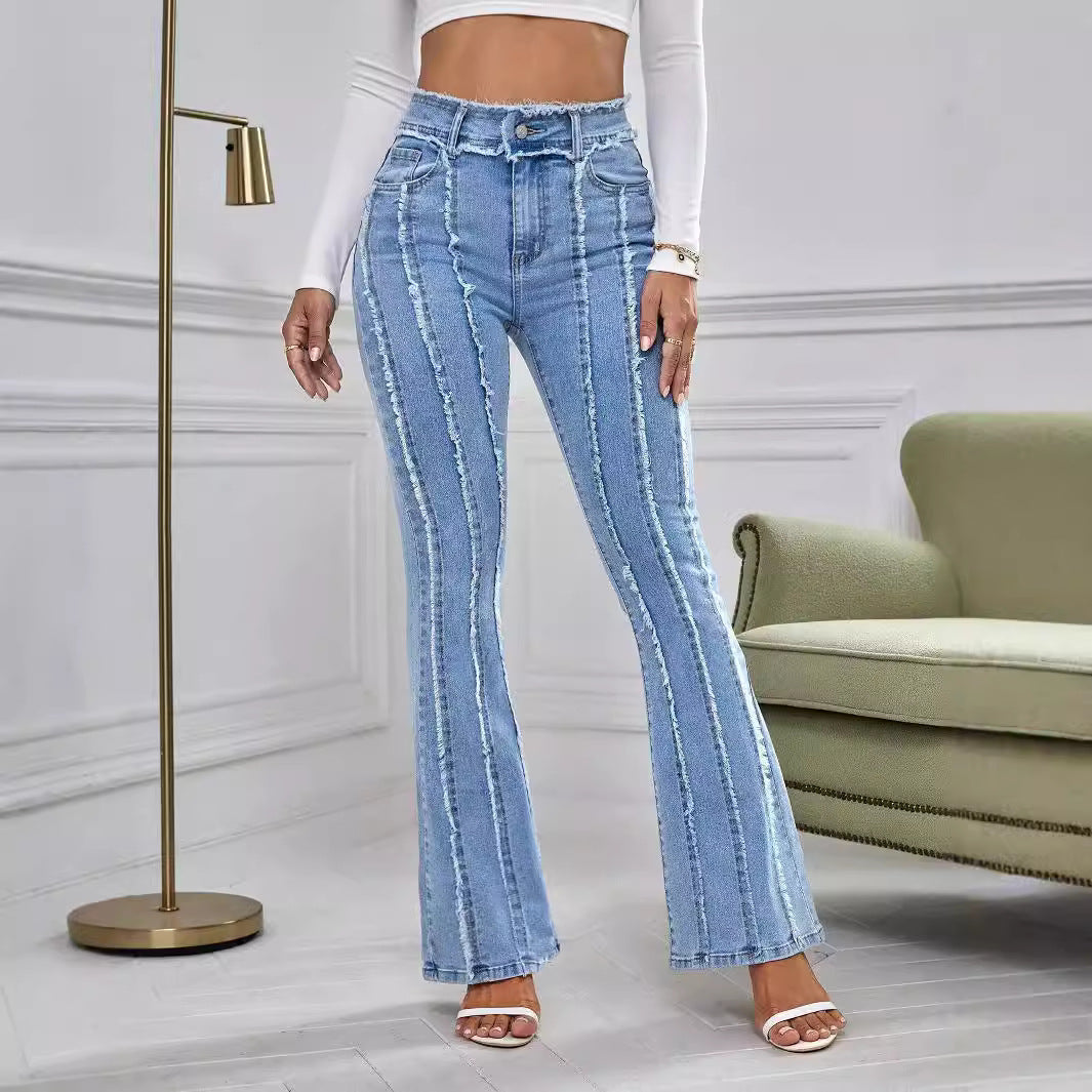 Flared Wadding Edge Jeans For Women - Norellé