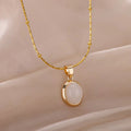 High-grade Oval Cat's Eye Pendant Titanium Steel Necklace - Norellé