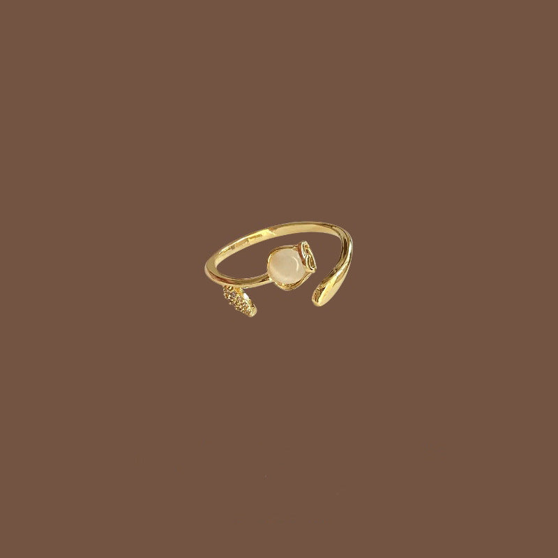Tulip Ring Female Light Luxury Temperament Inlaid Zircon Opal - Norellé