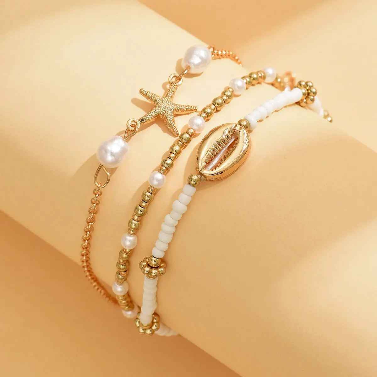 Beach Vacation Bead Shell Starfish Foot Ornaments Anklet Three-piece Set - Norellé