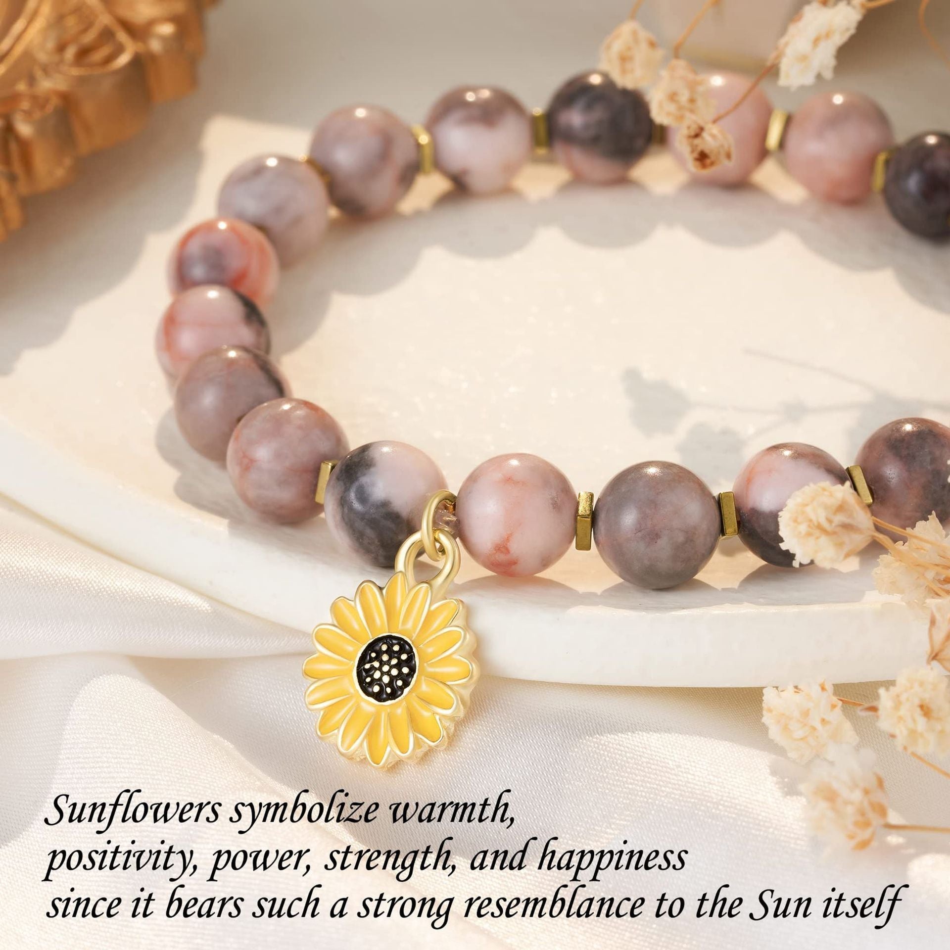 Zebra Sunflower Bracelet Natural Stone Bracelet - Norellé