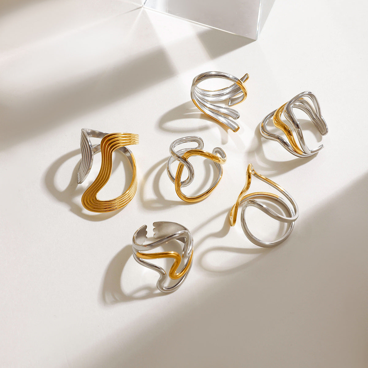 Serpentine Irregular Curve Geometric Non-fading Open Ring - Norellé