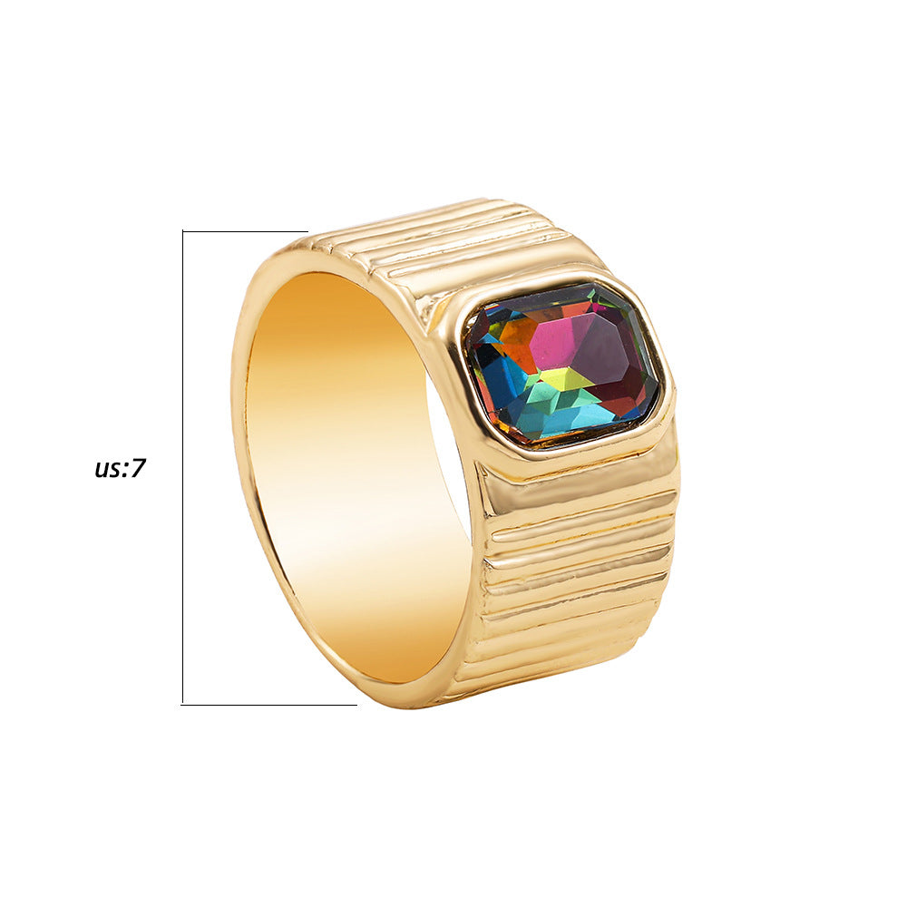 Colorful Crystals Oil Drop Peach Heart Crystal Ring - Norellé