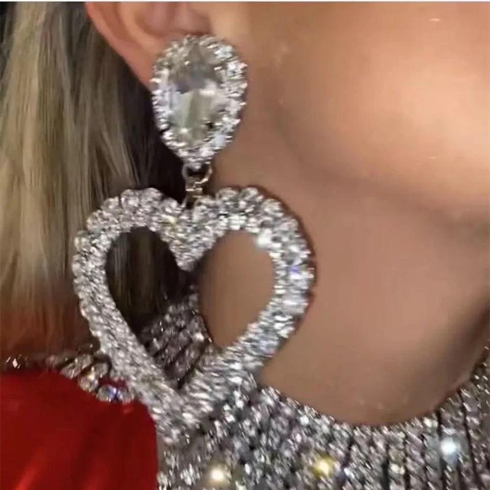 Love Heart-shaped Diamond Temperament Large Earrings Fashion Sweet - Norellé