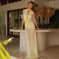 Swing Collar Mesh See-through Long Dress - Norellé