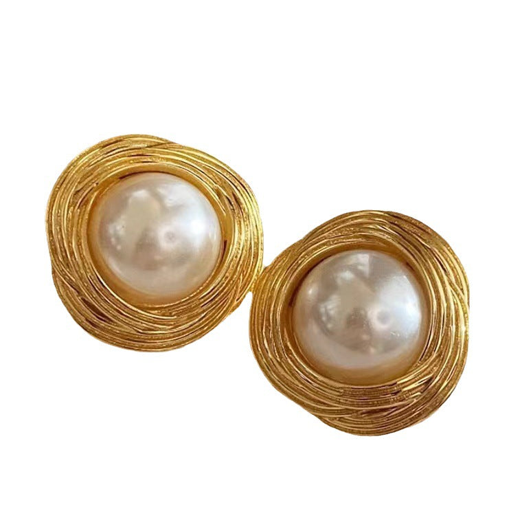 Mid-ancient French Irregular Texture Pearl Earrings - Norellé