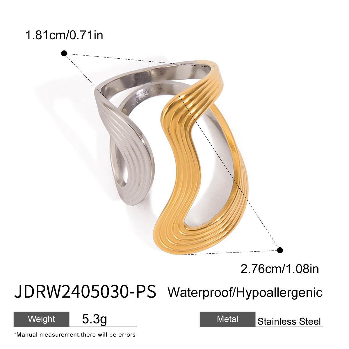 Serpentine Irregular Curve Geometric Non-fading Open Ring - Norellé