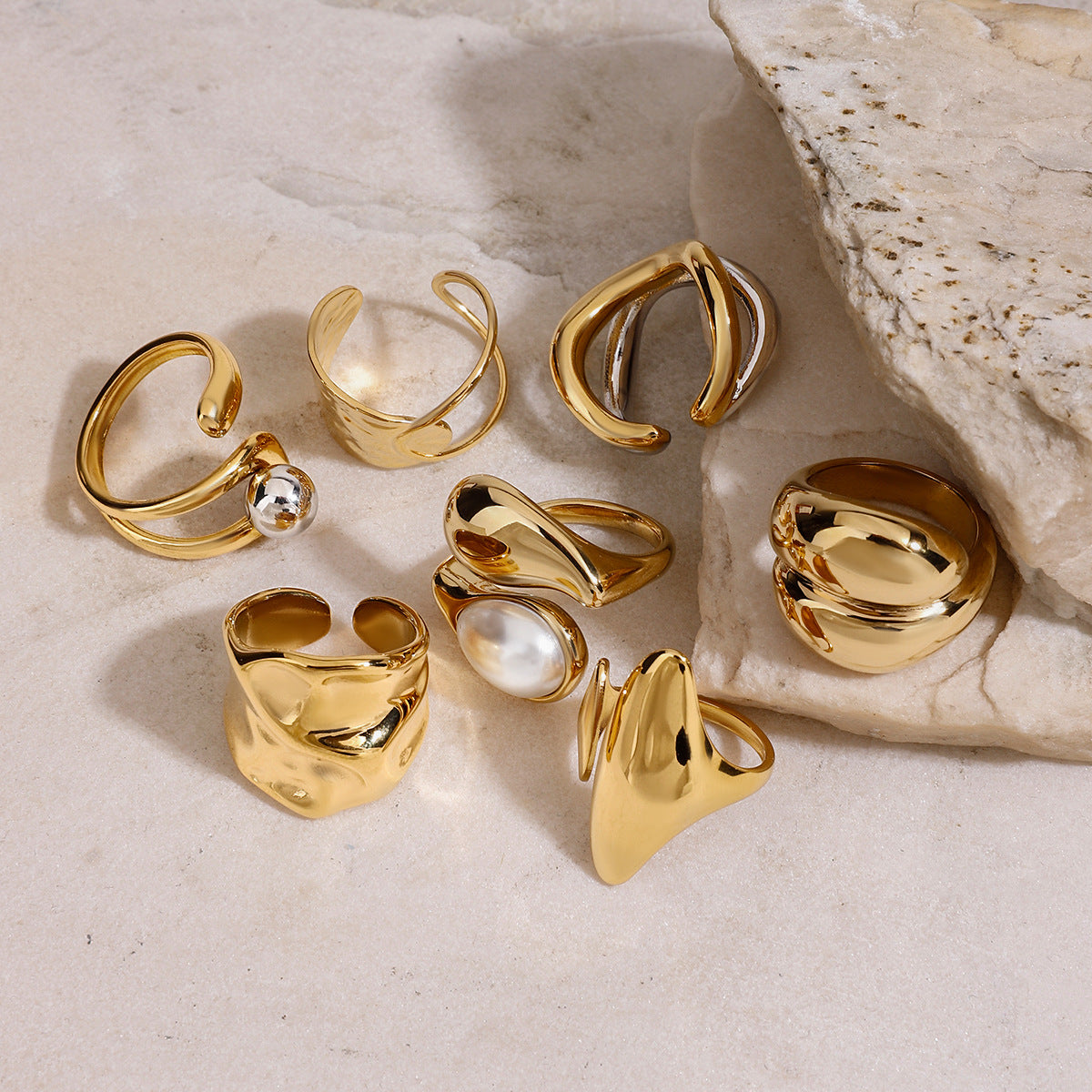 Titanium Steel No Fading Stainless Steel Pearl Ring - Norellé