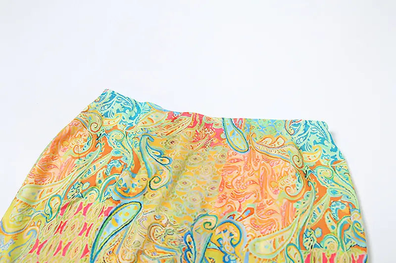 Women’s Printing Color Contrast Lace-up Three-piece Set