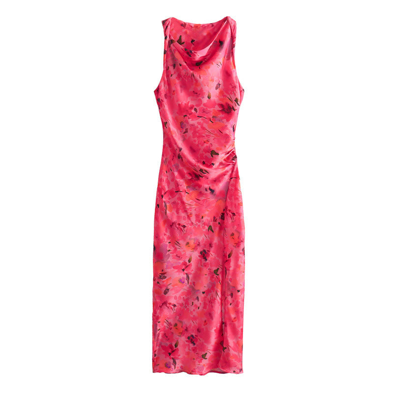Casual Flower Printed Silk Satin Texture Dress - Norellé