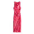 Casual Flower Printed Silk Satin Texture Dress - Norellé