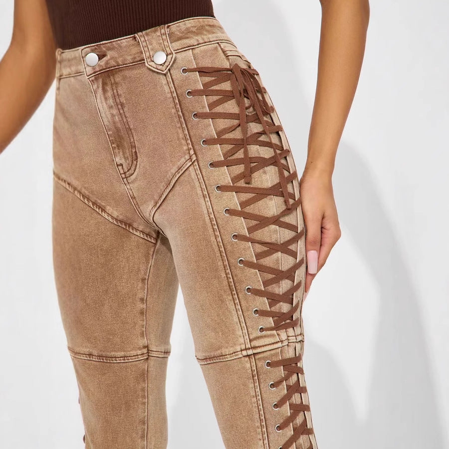 Women's Wear Bandage Drawstring Hot Girl Jeans - Norellé