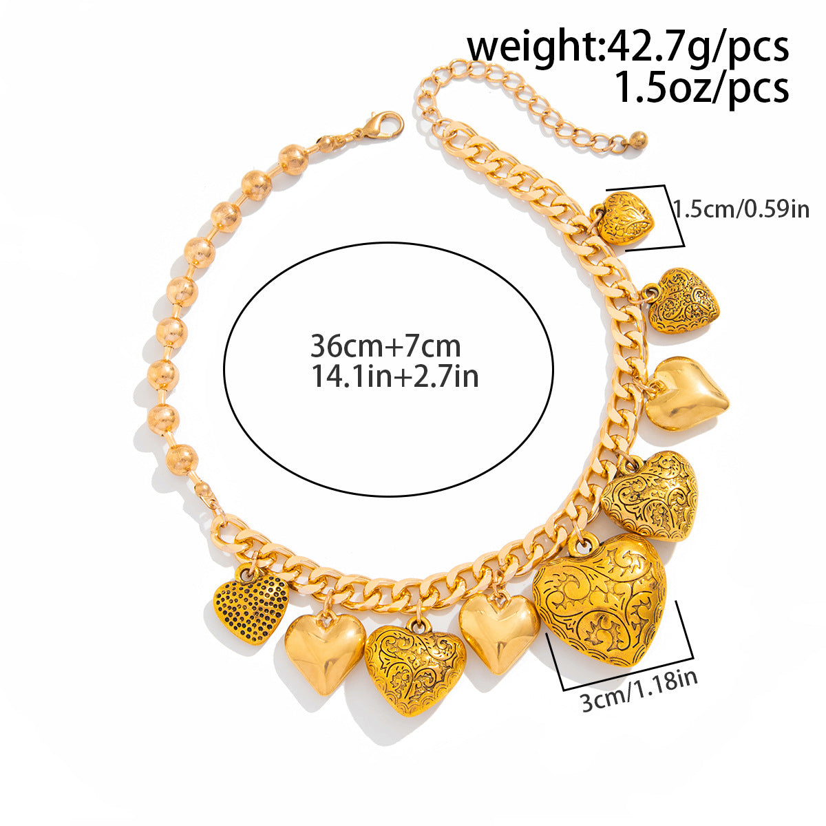 Vintage Ins Style Metal Pattern Love Pendant Necklace - Norellé