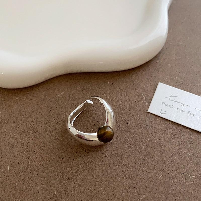 Irregular Metal Pearl Tigereye Open Ring For Women - Norellé