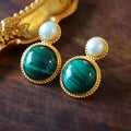 Green Malachite Pearl Stud Earrings For Women - Norellé