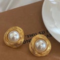 Mid-ancient French Irregular Texture Pearl Earrings - Norellé