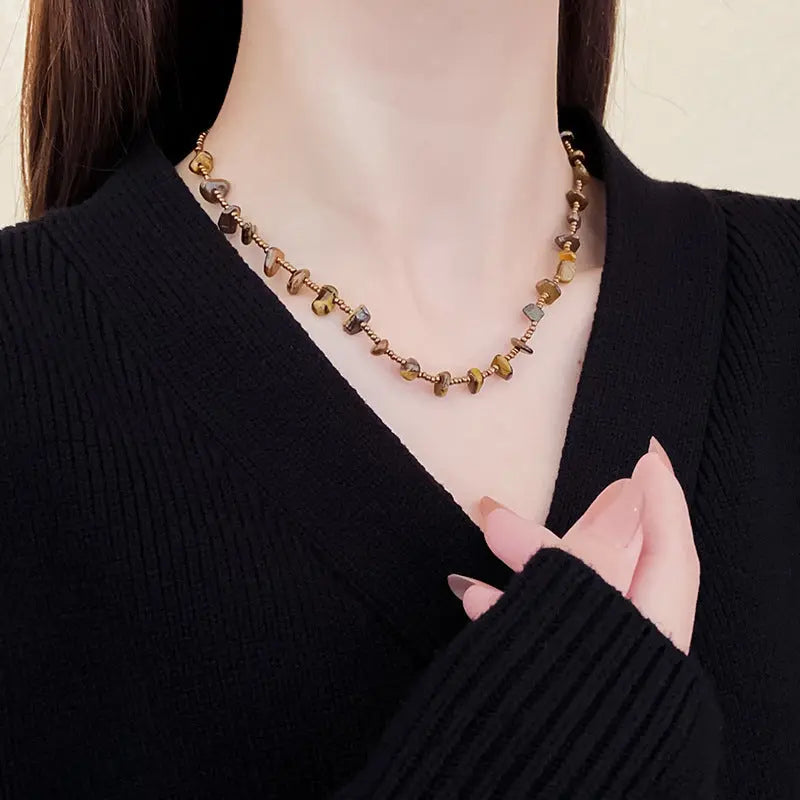 Retro Natural Tigereye Beaded Necklace For Women - Norellé
