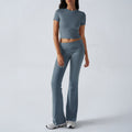 Casual Solid Color Slim Fit Short Sleeve Trousers Suit - Norellé