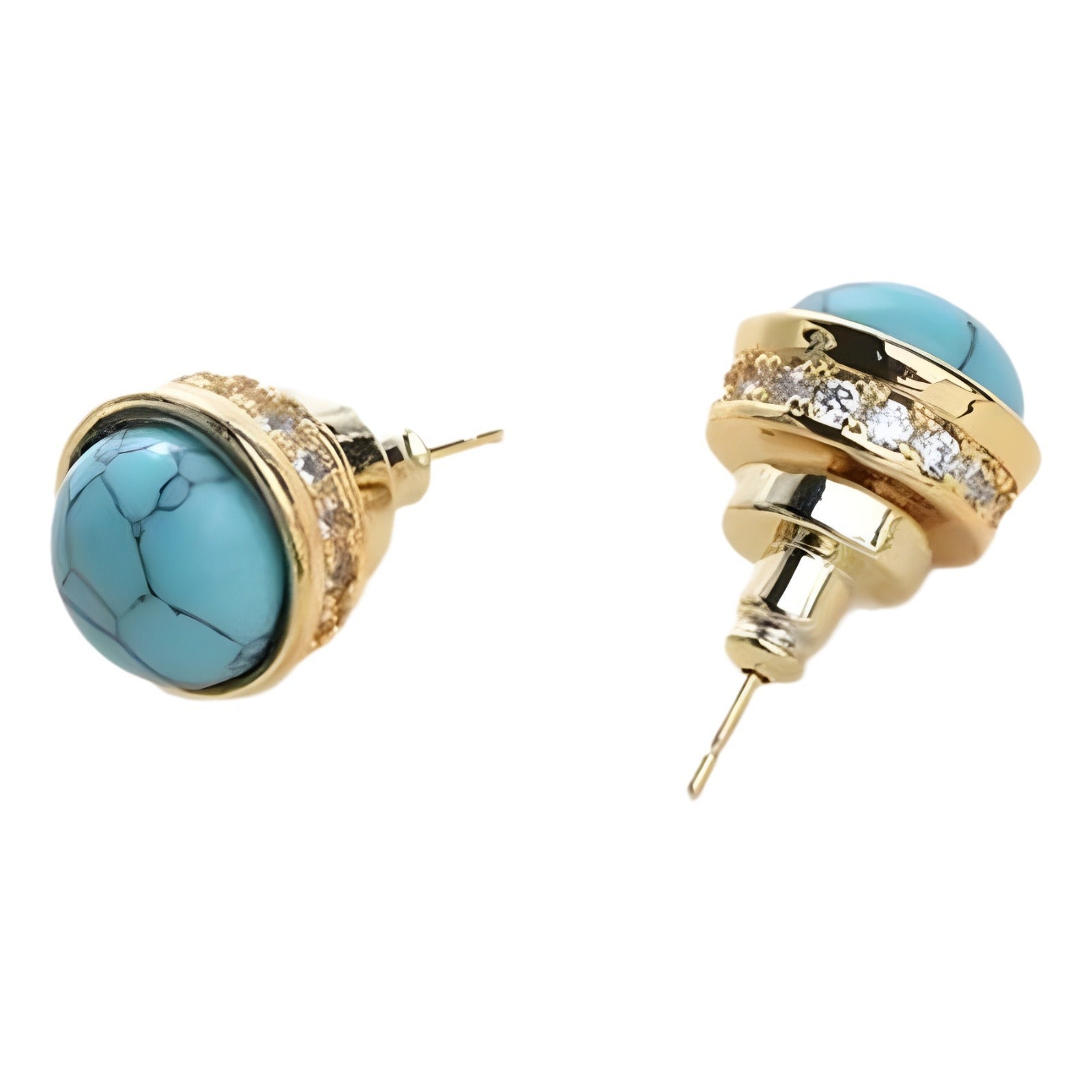 Natural Stone Stud Earrings Round Diamond Gold-plated Earrings - Norellé